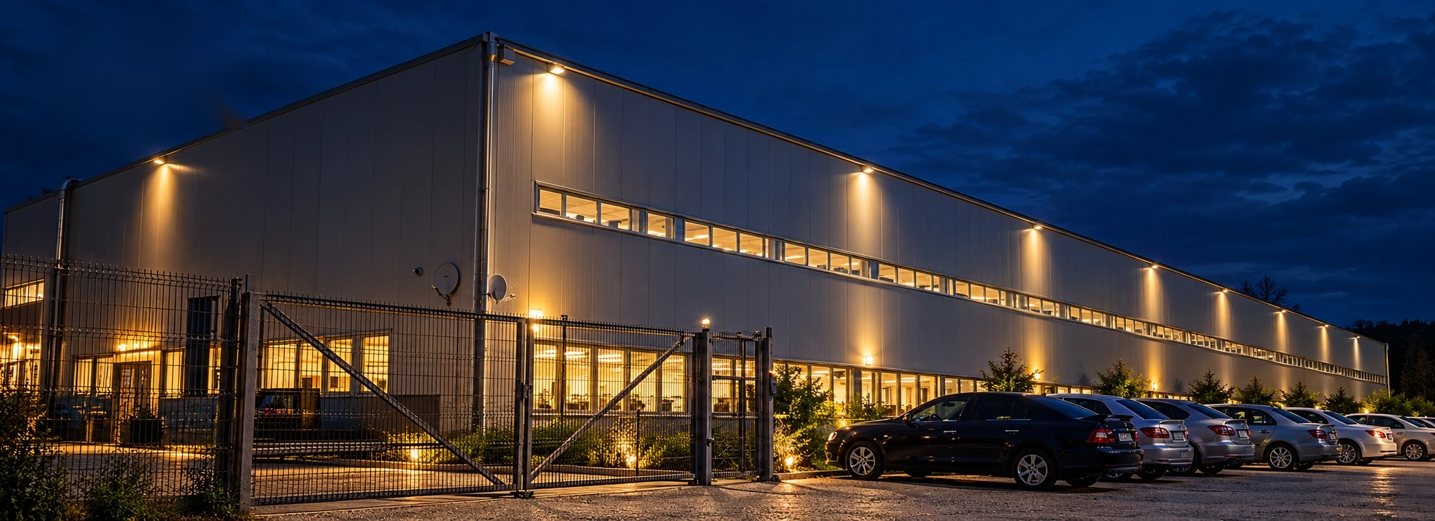 Clădirea industrială BULBUCAN iluminată pe timp de noapte