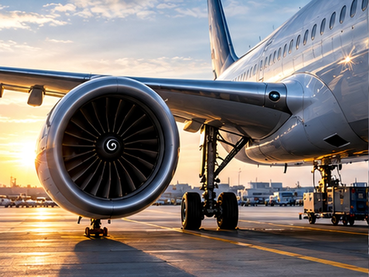 Avion comercial pe pistă, reprezentând industria aerospace